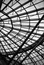 Monochrome shot of a futuristic glass ceiling