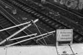 Monochrome shot of the Hamburg HBF transit section in Hamburg Germany with a warning sign