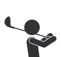 Monochrome silhouette of half body man with golf club