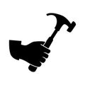 Monochrome silhouette with hand and hammer tool
