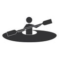 Monochrome silhouette with man and kayak rowing