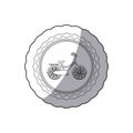 Monochrome silhouette with middle shadow sticker of child bicycle in round frame Royalty Free Stock Photo