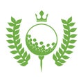 monochrome silhouette with olive branchs with golf ball and crown