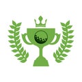 monochrome silhouette with olive branchs with trophy cup of golf and crown