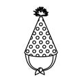 Monochrome silhouette of party hat with circles decoratives