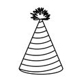 Monochrome silhouette of party hat with radial lines decoratives