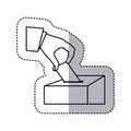 monochrome silhouette sticker with vote in hand and urn Royalty Free Stock Photo