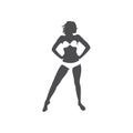 Monochrome silhouette tanned naked woman slim body in swimsuit front view vector illustration