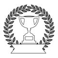 Monochrome silhouette trophy cup with olive crown and ribbon