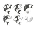 Monochrome silhouette types fish and logo text fishing club