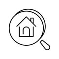 Monochrome simple apartment search icon vector illustration private house under magnifying glass