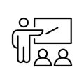 Monochrome simple classroom icon vector illustration. Linear logo teacher standing near blackboard