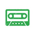 Monochrome simple hand drawn logo green audio cassette with magnetic tape for listening Royalty Free Stock Photo