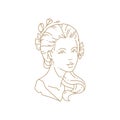 Monochrome simple lineart logo smiling antique woman bust vector illustration