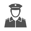 Monochrome simple police officer icon vector flat illustration. Portrait of policeman in uniform