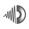 Monochrome simple record icon with retro analogue vinyl plate voice wave graph vector illustration