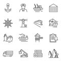 Monochrome simple sea port icon set vector illustration linear logo equipment for shipping industry