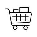 Monochrome simple shopping cart line icon vector illustration. Linear logo supermarket trolley