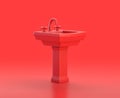 Monochrome single color red 3d Icon, a  bathroom sink in red background,single color, 3d rendering Royalty Free Stock Photo