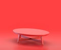 Monochrome single color red 3d Icon, a single coffee table in red background,single color, 3d rendering