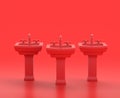 Monochrome single color red 3d Icon, a group of bathroom sink in red background,single color, 3d rendering Royalty Free Stock Photo