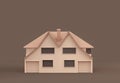 Monochrome single detached house, miniature detached house model flat and solid brown color, Real estate property, 3d Rendering