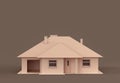 Monochrome single detached house, miniature detached house model flat and solid brown color, Real estate property, 3d Rendering