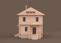 Monochrome single detached house, miniature detached house model flat and solid brown color, Real estate property, 3d Rendering