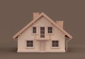 Monochrome single detached house, miniature detached house model flat and solid brown color, Real estate property, 3d Rendering