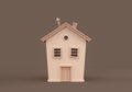 Monochrome single detached house, miniature detached house model flat and solid brown color, Real estate property, 3d Rendering