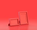Monochrome single horizontal and vertical two red picture frames color in red background,single color, 3d Icon, 3d rendering