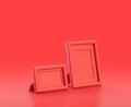 Monochrome single horizontal and vertical two red picture frames color in red background,single color, 3d Icon, 3d rendering