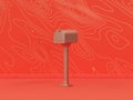 Monochrome single metallic gold color outdoor mailbox in orange background interior room with wave pattern,single color, 3d Icon