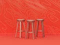 Monochrome single metallic gold color tall stool in orange background interior room with wave pattern,single color, 3d Icon, 3d