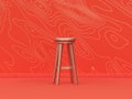 Monochrome single metallic gold color tall stool in orange background interior room with wave pattern,single color, 3d Icon, 3d