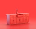 Monochrome single red color counter top in red background,single color, 3d Icon, 3d rendering