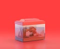 Monochrome single red color fish tank 3d Icon in red background,single color, 3d rendering