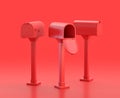 Monochrome single red  color outdoor mailbox  in red background,single color, 3d Icon, 3d rendering Royalty Free Stock Photo