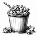 Monochrome Sketch Illustration of Popcorn Bucket with Straw Royalty Free Stock Photo