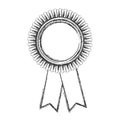 monochrome sketch of medal with two ribbons