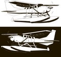 Monochrome sketch of a single-engine hydroplane, 2 options Royalty Free Stock Photo