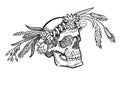 Monochrome skull, with flower crown.
