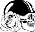 monochrome Skull with helmet and rose Illustration.