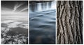 Monochrome sky clouds river and tree bark textures Royalty Free Stock Photo