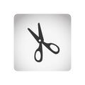 monochrome square frame with silhouette scissors tool