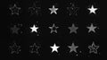 Monochrome star illustrations in various styles on black background Royalty Free Stock Photo