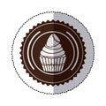 monochrome sticker with cupcake with strawberry in round frame