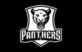 Monochrome sticker, sport logo with panther mascot. Black and white emblem with the head of a panther mascot on the Royalty Free Stock Photo