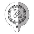 monochrome sticker with wifi icon and circular speech with contour dotted and tail