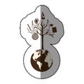 monochrome sticker of world with tree of knowledge